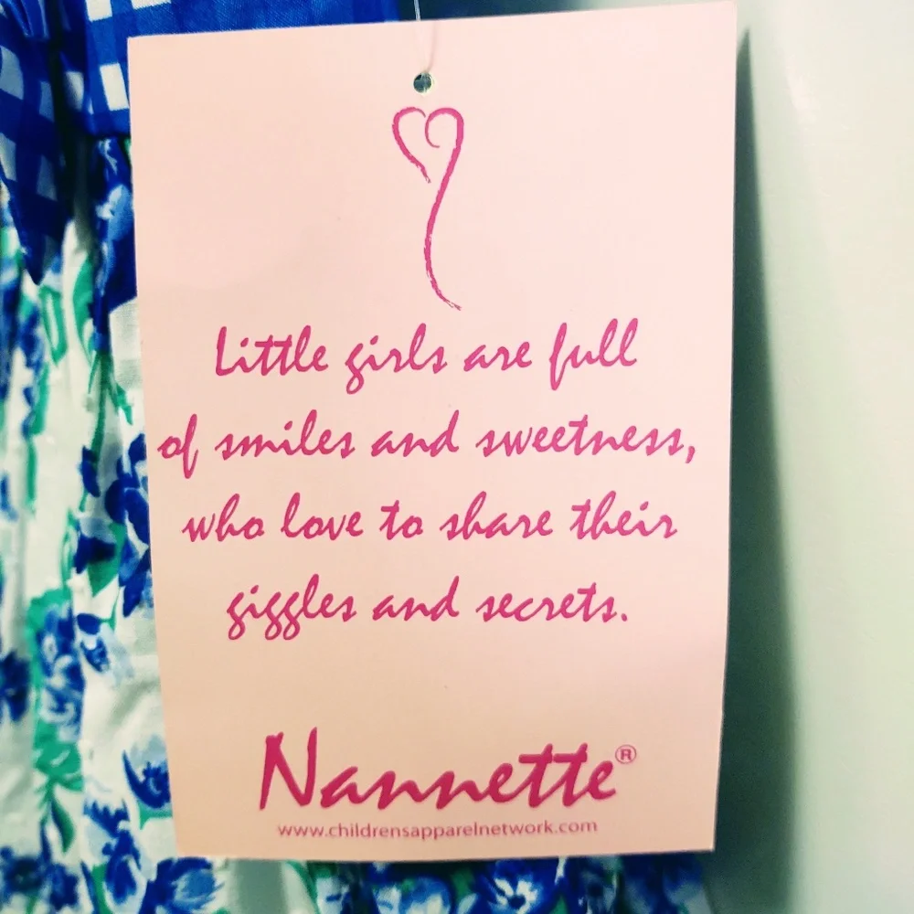 NWT NANNETTE GIRL BLUE/WHITE FLORAL POLY/COTTON PETTICOAT FLUTTER SLEEVE DRESS 5 - Picture 11 of 13